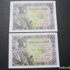 Billetes españoles: 1 PESETA DE 1943 SERIE I-835/836 PAREJA CORRELATIVA SIN CIRCULAR/PLANCHA