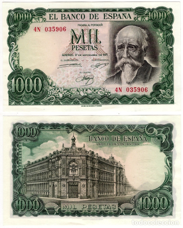 Spanish Banknotes: ESTADO ESPA&Ntilde;OL. 1971. 1000 PESETAS (SC) SERIE 4N