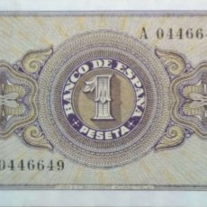 Billetes españoles: 1 PESETA DE 1937 SERIE A0446649, NÚMERO BAJO, SIN CIRCULAR/PLANCHA. Lote 173189340