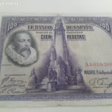 Billetes españoles: ESPAÑA BILLETE DE 100 PESETAS AGOSTO 1928 MBC -CERVANTES.