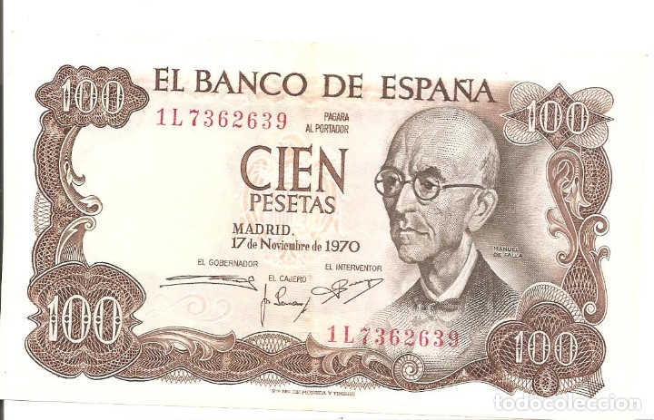 Billetes espa&ntilde;oles: 100 PESETAS - FALLA - 1970 - Foto 1