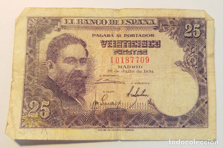 Billetes espa&ntilde;oles: Billete de 25 pesetas - 1954 - Isaac Alb&eacute;niz - Serie I