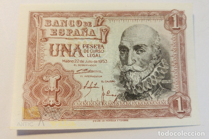 Billets espagnols: Billete de 1 peseta - 1953 - Marques de Santa Cruz - SIN CIRCULAR - Serie D - Capicua
