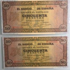 Billetes españoles: PAREJA 50 PESETAS 1938 . BURGOS. SERIE A. Lote 177372705