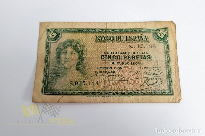 Billets espagnols: Billete de 5 pesetas - S&eacute;rie sin letra - 1935