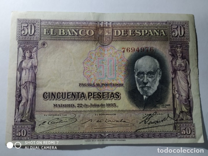 Billetes espa&ntilde;oles: BILLETE 50 PESETAS. RAMON Y CAJAL. 1935. EBC