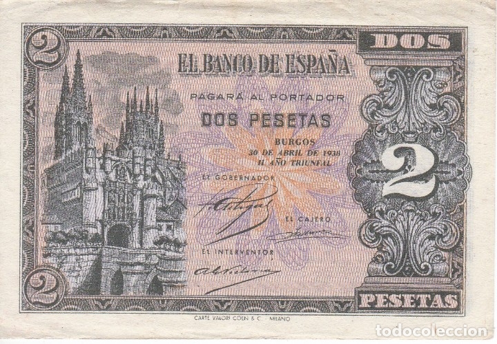 Billetes espa&ntilde;oles: BILLETE DE BURGOS DE 2 PESETAS DEL A&Ntilde;O 1938 SERIE D EN CALIDAD EBC