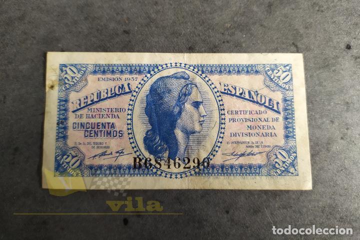 Billets espagnols: Billete de 50 c&eacute;ntimos de la Rep&uacute;blica Espa&ntilde;ola - 1937 - S&eacute;rie B