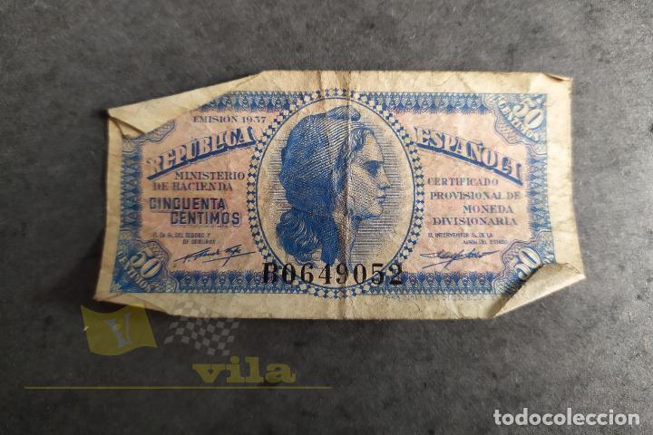 Billets espagnols: Billete de 50 c&eacute;ntimos de la Rep&uacute;blica Espa&ntilde;ola - 1937 - S&eacute;rie B