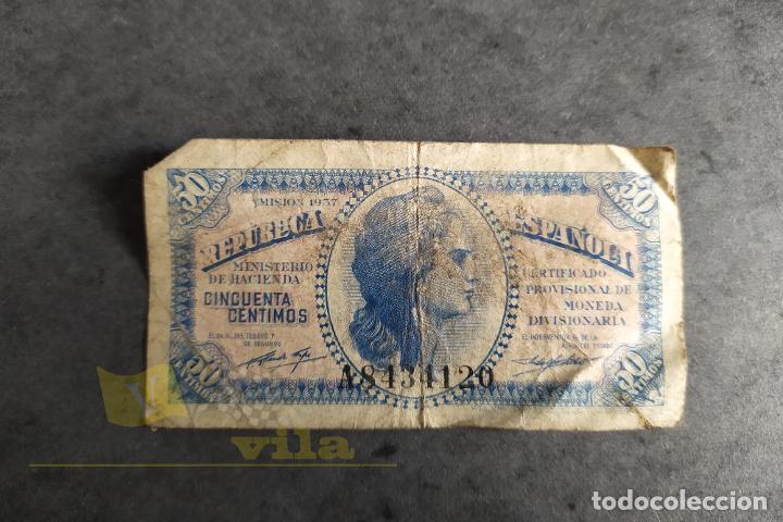 Billets espagnols: Billete de 50 c&eacute;ntimos de la Rep&uacute;blica Espa&ntilde;ola - 1937 - S&eacute;rie B