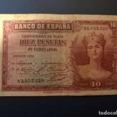 Billetes españoles: BILLETE DE LA REPUBLICA DE 10 PTAS -EMISION 1935 SERIE A. Lote 189778825