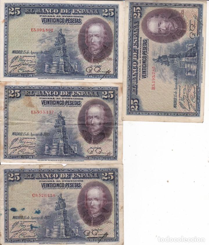 Billetes espa&ntilde;oles: 4 billetes de 25 pesetas usados 1928