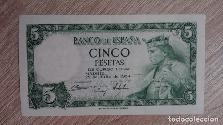 Billetes espa&ntilde;oles: BILLETE CINCO PESETAS-BANCO DE ESPA&Ntilde;A-A&Ntilde;O 1954-NUEVO SIN CIRCULAR.