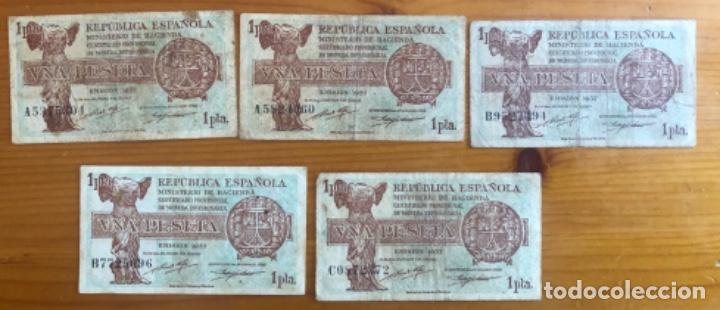 Billetes espa&ntilde;oles: LOTE 5 BILLETES 1 PESETA-  REPUBLICA ESPA&Ntilde;OLA  1.937   VARIAS SERIES