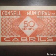 Billetes españoles: CONSELL MUNICIPAL DE CABRILS 50 CENTS.. S.C. GUERRA CIVIL. Lote 197538625