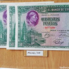 Billetes españoles: BILLETES ESPAÑA 3 DE 500 PESETAS CORRELATIVOS AÑO 1928 CARDENAL CISNEROS