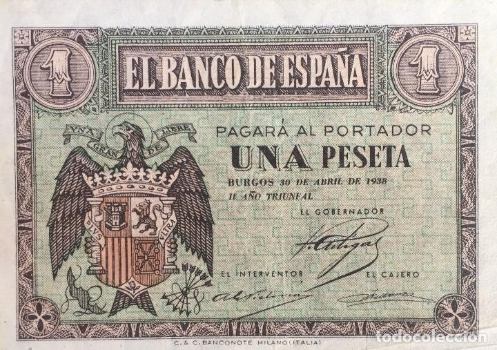 Billetes espa&ntilde;oles: 1 PTA 30 ABR 1938 MBC+ - Foto 1