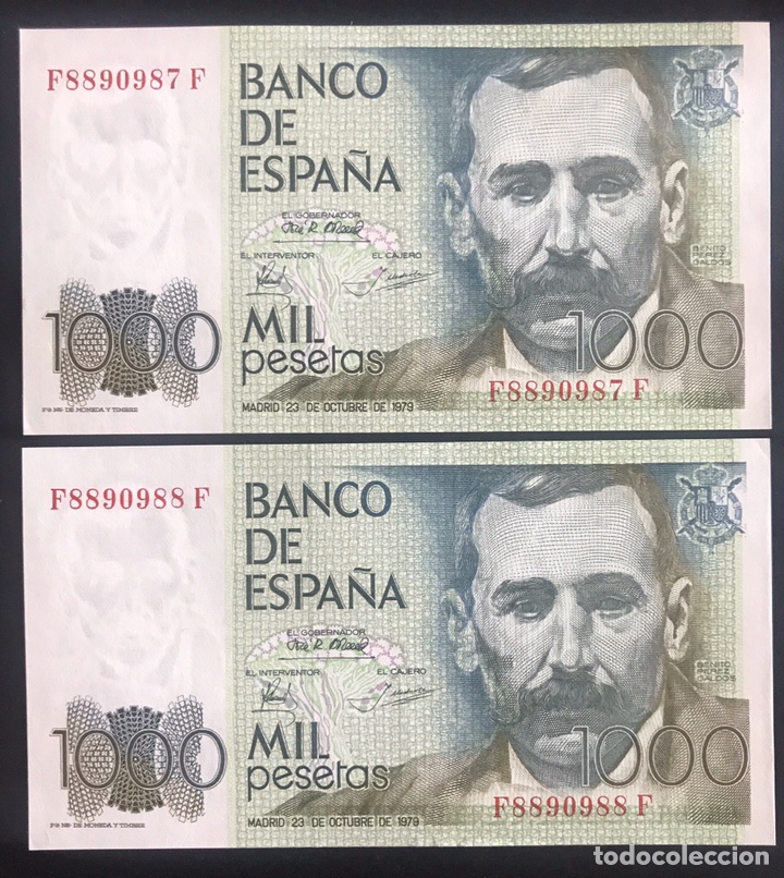 Billetes espa&ntilde;oles: CMC 1000 PESETAS 23 OCTUBRE 1979 BENITO PEREZ GALDOS PAREJA CORRELATIVA SERIE F&mdash;F CAPICUA SC-