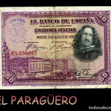 Billetes españoles: 50 PESETAS DE 1928 SELLO VIOLETA BUSTO DE FRANCO SALUDO A FRANCO ¡¡ ARRIBA ESPAÑA !!. Lote 349484184