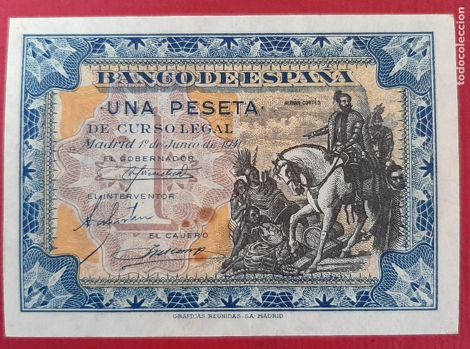 Billetes espa&ntilde;oles: BILLETE 1 PESETA JUNIO 1940 CABALLITO PLACHA OJO SIN SERIE ORIGINAL T083