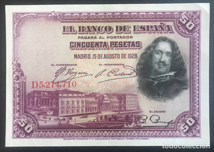 Billetes espa&ntilde;oles: CMC 50 PESETAS 15 AGOSTO 1928 VELAZQUEZ SERIE D EBC+ EDIFIL 354