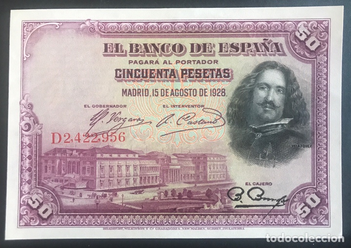 Billetes espa&ntilde;oles: CMC 50 PESETAS 15 AGOSTO 1928 VELAZQUEZ SERIE D EBC+ EDIFIL 354
