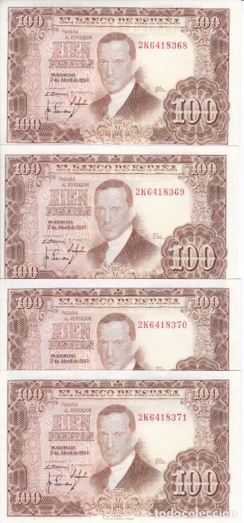Billets espagnols: CUARTETO CORRELATIVO DE 100 PESETAS DEL A&Ntilde;O 1953 DE ROMERO DE TORRES SERIE 2K SIN CIRCULAR (SC)