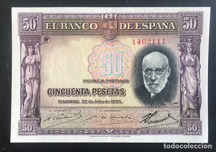 Billetes espa&ntilde;oles: CMC 50 PESETAS 22 JULIO 1935 RAMON Y CAJAL SIN SERIE EBC EDIFIL 366