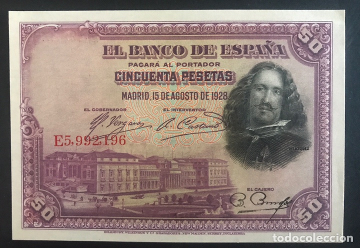 Billetes espa&ntilde;oles: CMC 50 PESETAS 15 AGOSTO 1928 VELAZQUEZ SERIE E SC- EDIFIL 354