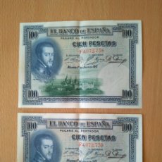 Billetes españoles: PAREJA BILLETES 100 PESETAS BANCO ESPAÑA FELIPE II ESCORIAL GUERRA CIVIL ESPAÑOLA AÑO 1925. Lote 205316082