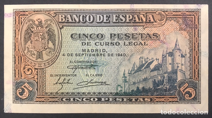Spanish Banknotes: CMC 5 PESETAS 4 SEPTIEMBRE 1940 ALCAZAR SERIE H EBC+