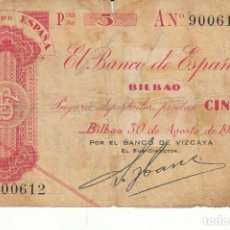 Billetes españoles: PAGARE 5 PESETAS 1936 BANCO DE ESPAÑA - BILBAO / BANCO DE VIZCAYA