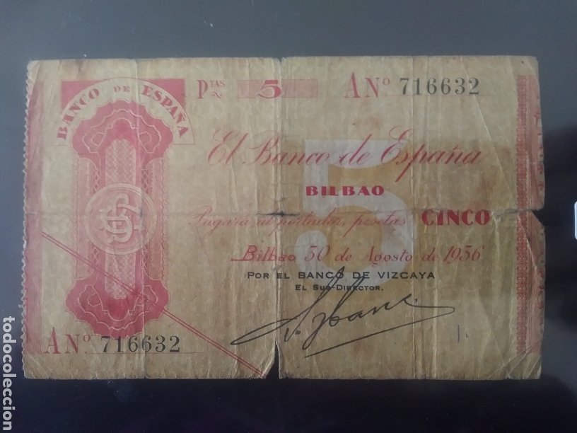 Billetes españoles: CINCO PESETAS 1936 BANCO DE ESPAÑA BILBAO - Foto 2 - 210819250
