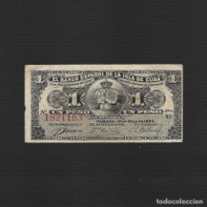 Billetes españoles: BILLETE DE UN PESO. BANCO ESPAÑOL DE LA ISLA DE CUBA. HABANA 15 MAYO DE 1896. Nº 1821163 SERIE G.. Lote 213441295