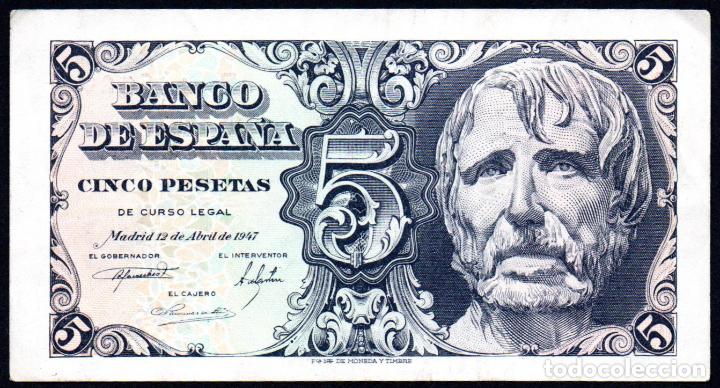 Billetes espa&ntilde;oles: 5 PESETAS - ABRIL 1947 - SERIE E - SENECA - Foto 1