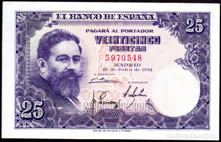 Billetes espa&ntilde;oles: 25 PESETAS - DICIEMBRE 1954 - SIN SERIE - EBC/EBC+