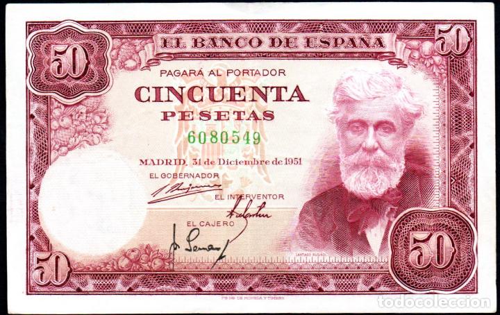 Billetes espa&ntilde;oles: 50 PESETAS - DICIEMBRE 1951 - SIN SERIE - EBC/EBC+