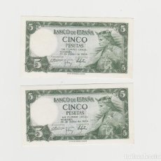 Billetes españoles: 5 PESETAS- 22 DE JULIO DE 1954- PAREJA CORRELATIVA-SERIE S- SC. Lote 216609518