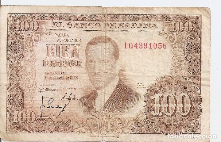 Billetes espa&ntilde;oles: ESPA&Ntilde;A 100 PESETAS 1953 BC - Foto 1