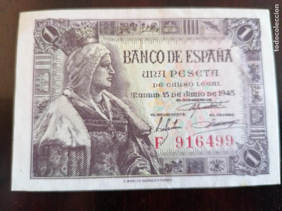 Billetes espa&ntilde;oles: 1 PESETA 15 JUNIO 1945 SC LETRA F