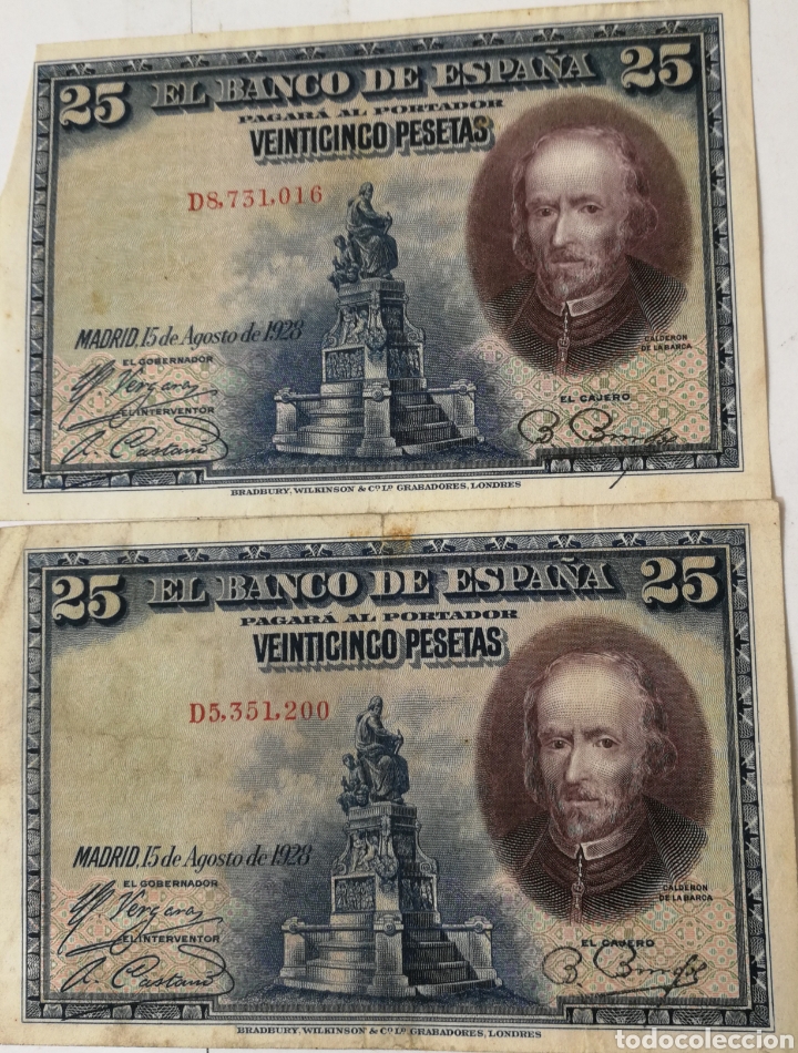 Notas espanholas: 2 billetes de 25 pesetas 1928 espa&ntilde;a . notafilia numismatica