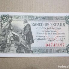 Billetes españoles: 5 PESETAS DE 1945 SERIE D-197 PLANCHA