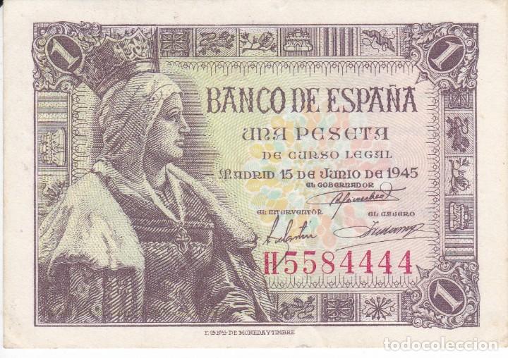Billetes espa&ntilde;oles: BILLETE DE 1 PESETA DEL A&Ntilde;O 1945 DE ISABEL LA CATOLICA DE LA SERIE H EN CALIDAD EBC