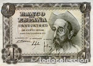 Billetes espa&ntilde;oles: BILLETE ANTIGUO 19 NOVIEMBRE 1951 CERVANTES EL QUIJOTE 1 PESETA BILLETES BUEN PRECIO