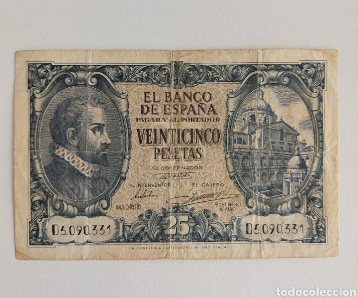 Billetes espa&ntilde;oles: Bilete 25 pesetas- 1940 - MBC - Foto 1
