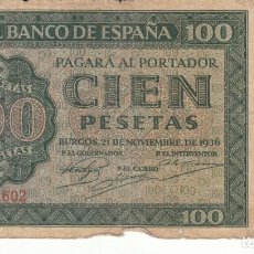Billetes españoles: BILLETE: 100 PESETAS BURGOS 1936 / BANCO DE ESPAÑA - SERIE B