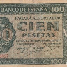 Billetes españoles: BILLETE: 100 PESETAS BURGOS 1936 / BANCO DE ESPAÑA - SERIE X