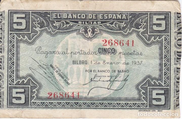 Billetes espa&ntilde;oles: BILLETE DE 5 PESETAS DEL BANCO DE ESPA&Ntilde;A-BILBAO DEL A&Ntilde;O 1937 (BANCO DE BILBAO)