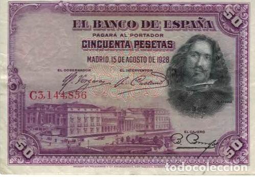 Billetes espa&ntilde;oles: BILLETE 50 PESETAS. 15 Agosto 1928. Museo del Prado y Vel&aacute;zquez.