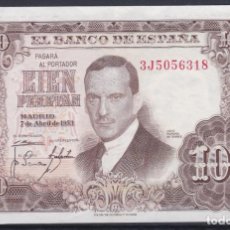 Billetes españoles: ESPAÑA.- BILLETE DE 100 PESETAS JULIO ROMERO DE TORRES DE 1953 SERIE 3J CON LIGERO DOBLEZ CENTRAL.